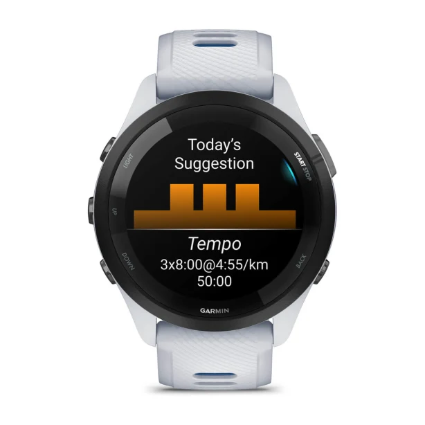 Garmin Forerunner 265 Running Smartwatch - Whitestone &amp; Tidal Blue | 49-GAR-010-02810-11 from Garmin - DID Electrical