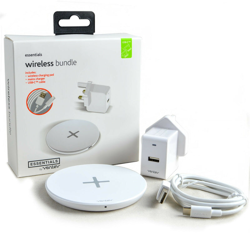 Ventev Essential 10W Wireless Bundle with 12W Plug & Type-C Cable Charger - White | 751791 from Ventev - DID Electrical