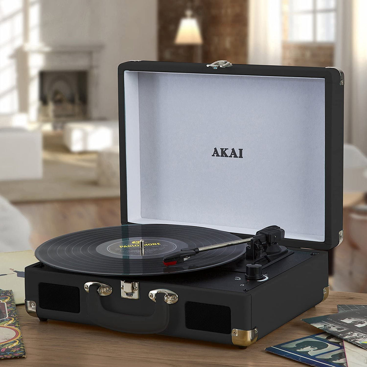 Akai Rechargeable Bluetooth Vinyl Turntable with Briefcase - Black | A60011N (7651989323964)