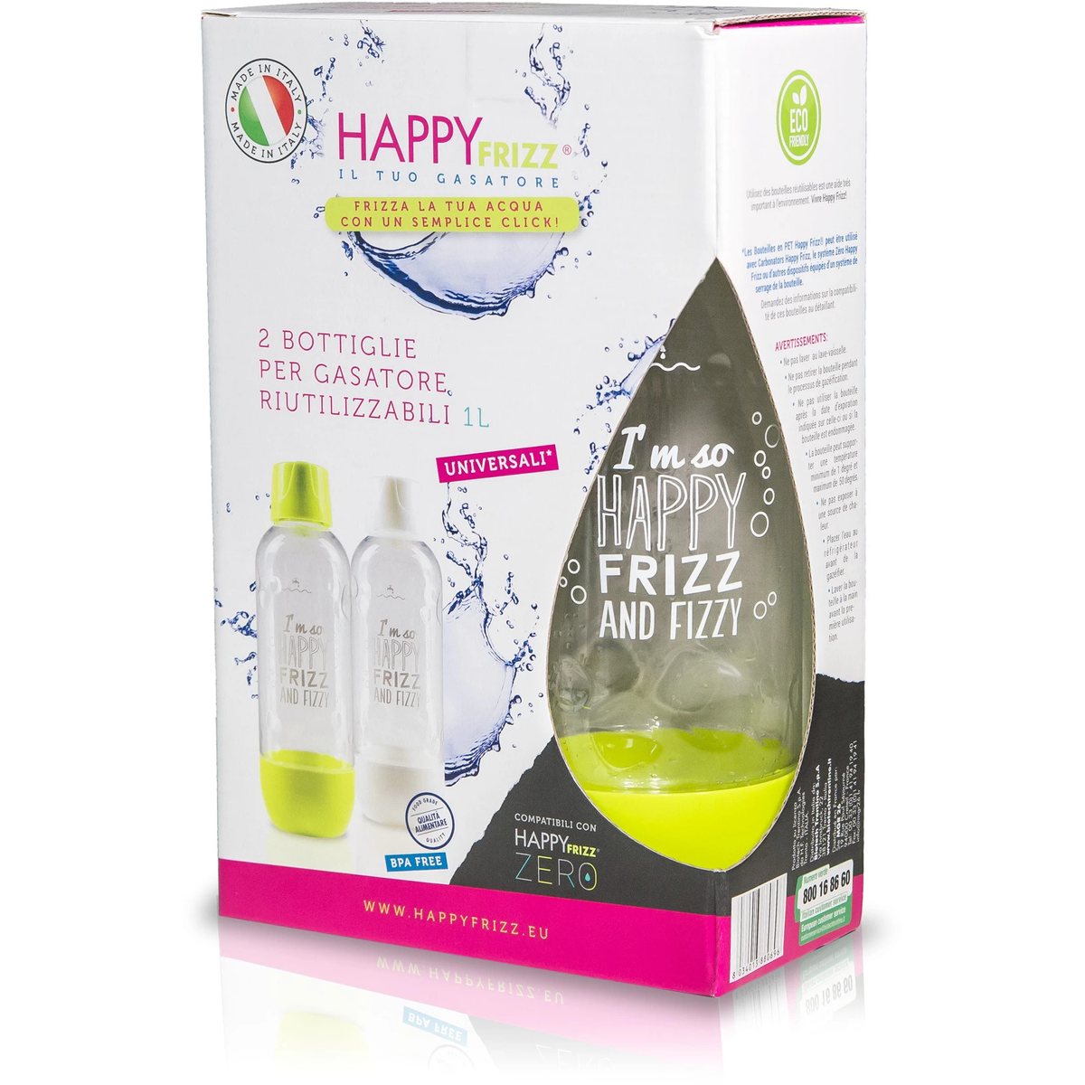 Happy Frizz 1L Universal Carbonating Bottles Pack of 2 - Green | BOT01 (7670850814140)