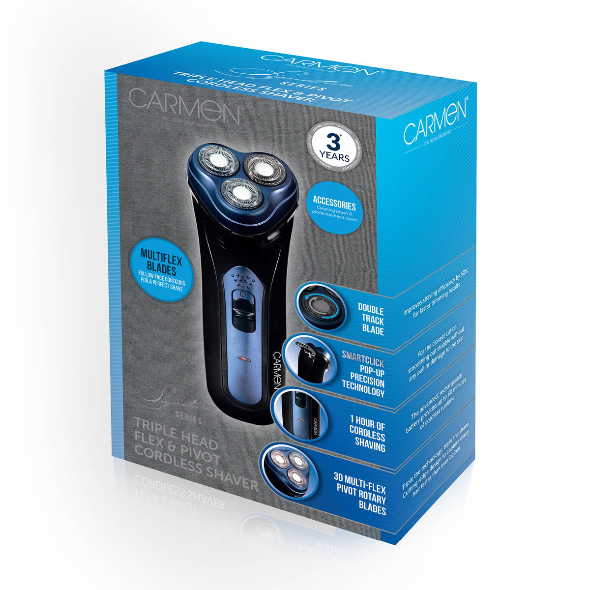 Carmen Triple Head Men&#39;s Cordless Shaver - Black &amp; Blue | C81137 from Carmen - DID Electrical