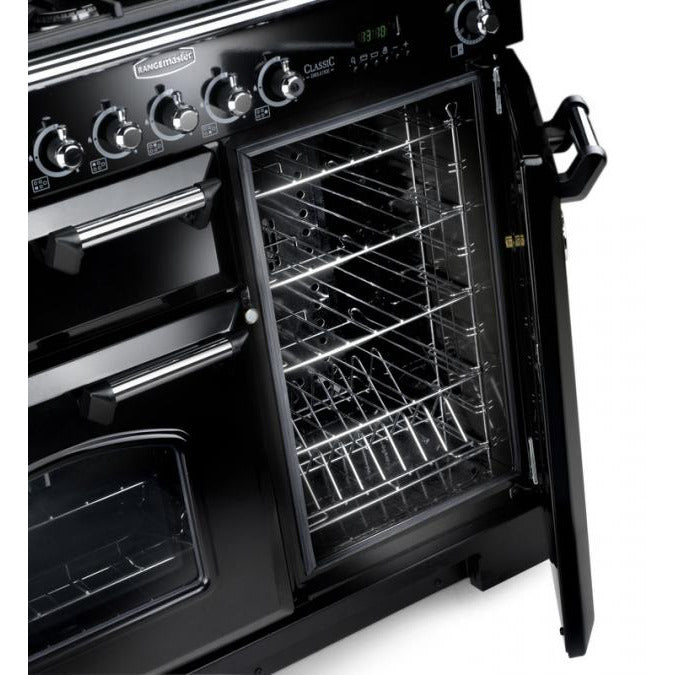 Rangemaster Classic Deluxe 110CM Dual Fuel Range Cooker - Black | CDL110DFFBL/C from Rangemaster - DID Electrical