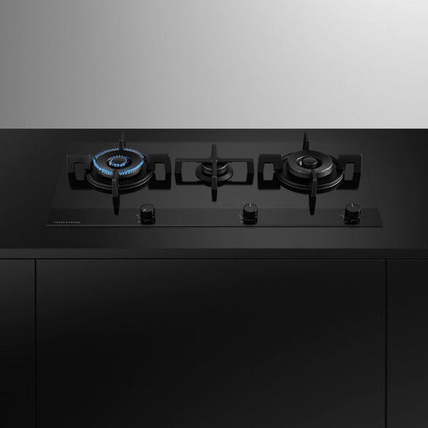 Fisher &amp; Paykel 90cm 3 Burner LPG Gas on Glass Hob - Black | CG903DLPGB4 from Fisher &amp; Paykel - DID Electrical
