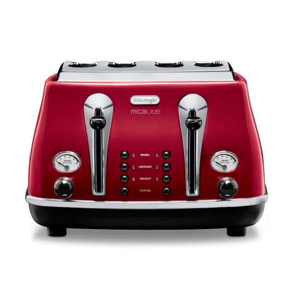 DeLonghi Icona Micalite 1800W 4 Slice Toaster - Red | CTOM4003R from DeLonghi - DID Electrical