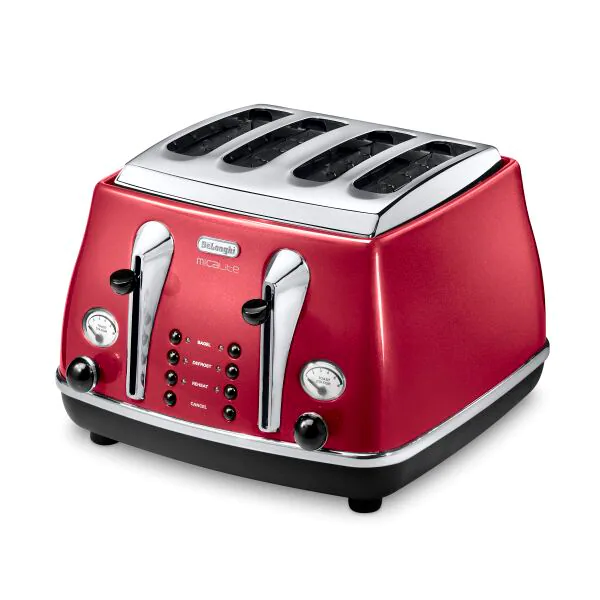 DeLonghi Icona Micalite 1800W 4 Slice Toaster - Red | CTOM4003R from DeLonghi - DID Electrical