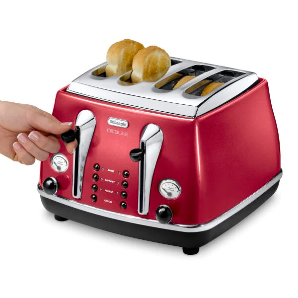 DeLonghi Icona Micalite 1800W 4 Slice Toaster - Red | CTOM4003R from DeLonghi - DID Electrical