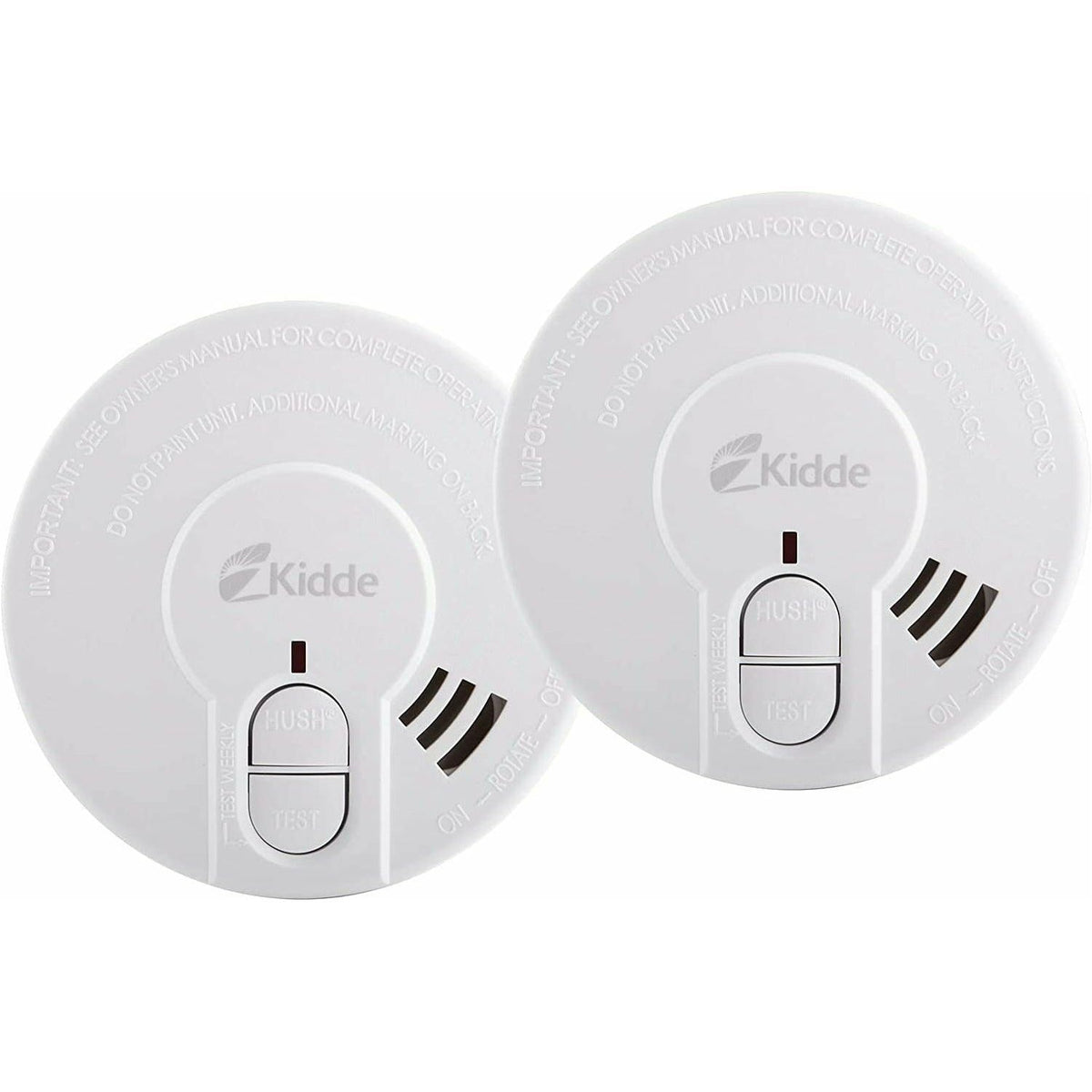 Kidde 9V Battery Powered Optical Smoke Alarm with Test & Hush Button Pack of 2 - White | FSK29HDTRB (7557629640892)
