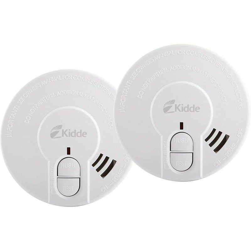 Kidde 9V Battery Powered Optical Smoke Alarm with Test & Hush Button Pack of 2 - White | FSK29HDTRB (7557629640892)
