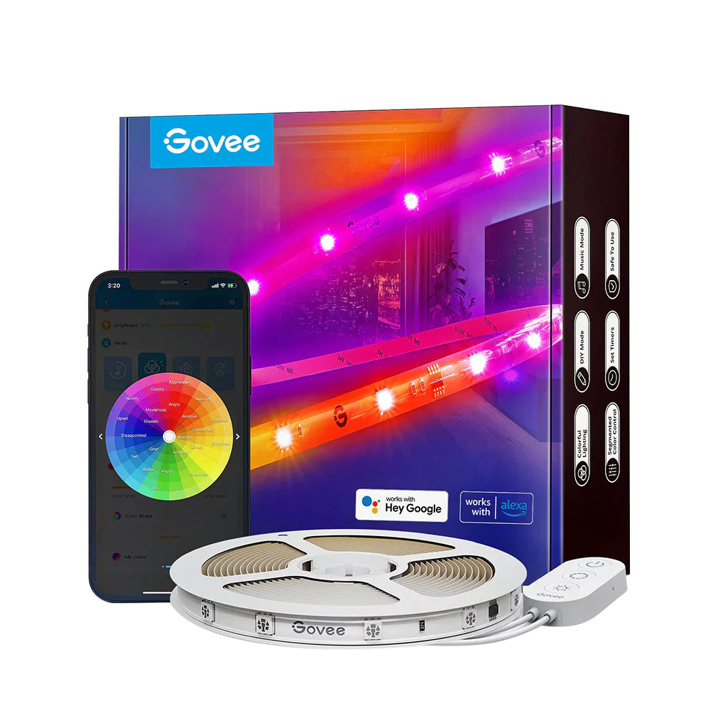 Govee RGBIC Wi-Fi + Bluetooth Smart LED Strip Light with Protective Coating - White | H619C2D1-OF-UK from Govee - DID Electrical