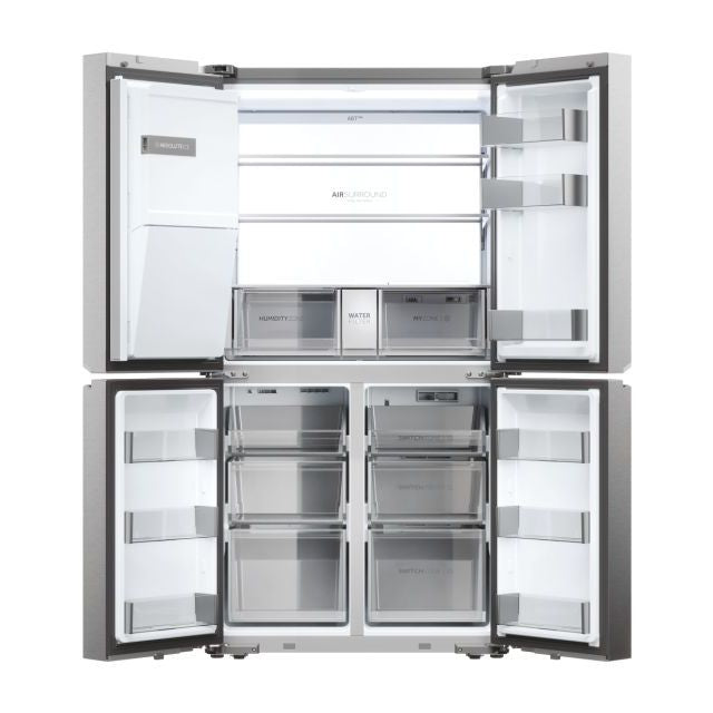 Haier Cube 90 Series 7 601L No Frost Multi Door Freestanding Fridge Freezer - Platinum Inox | HCR7918EIMP from Haier - DID Electrical