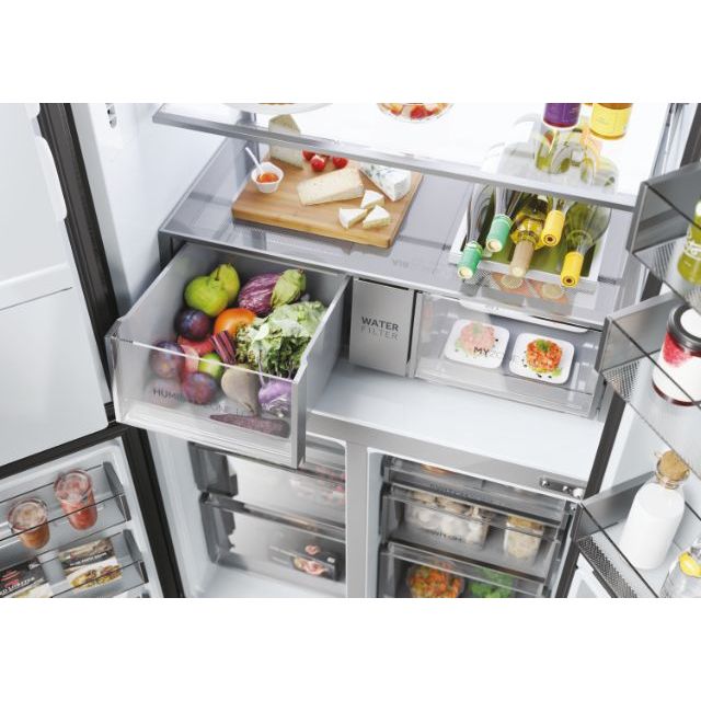 Haier Cube 90 Series 7 601L No Frost Multi Door Freestanding Fridge Freezer - Platinum Inox | HCR7918EIMP from Haier - DID Electrical