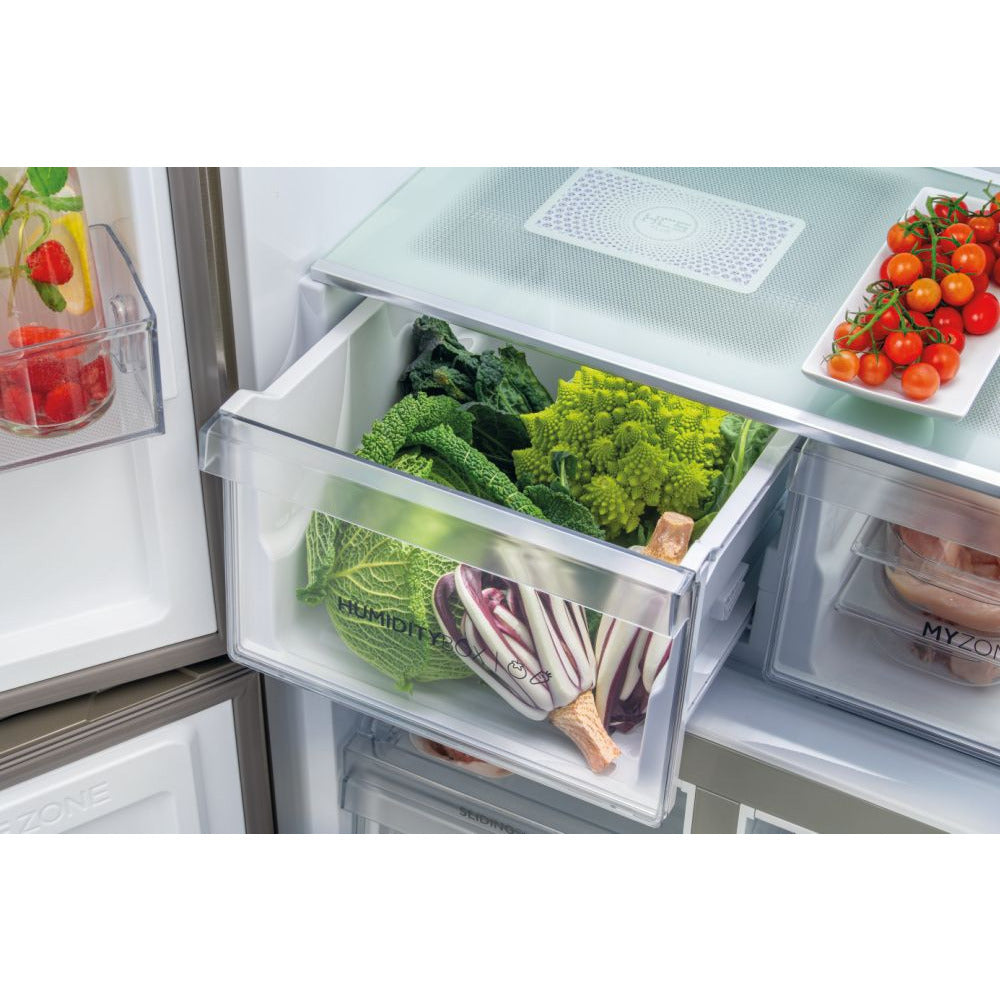 Haier Cube 90 Series 5 528L Total No Frost American Style Fridge Freezer - Platinum Inox | HTF-540DP7 from Haier - DID Electrical