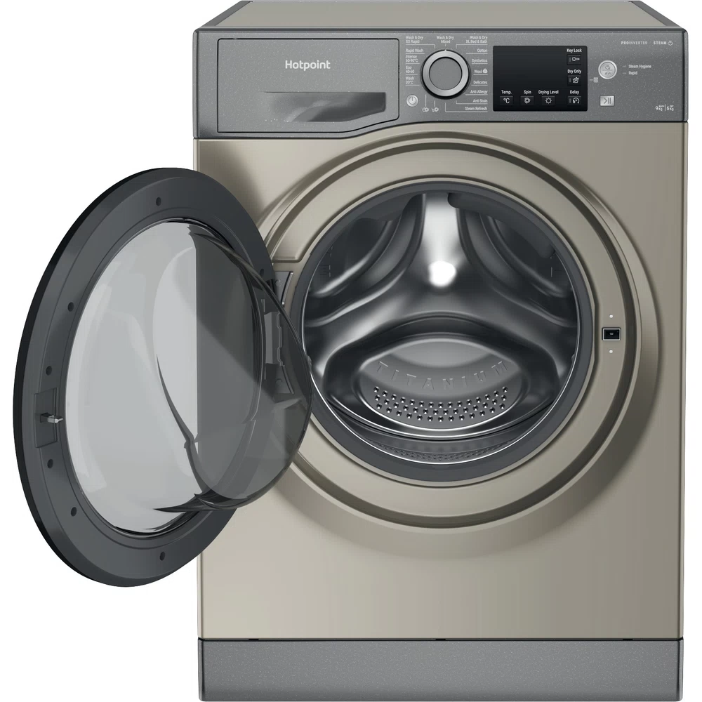 Open Boxed/ Ex-Display - Hotpoint 9KG/6KG 1400 Spin Freestanding Washer Dryer - Graphite | NDB9635GKUK from Hotpoint - DID Electrical