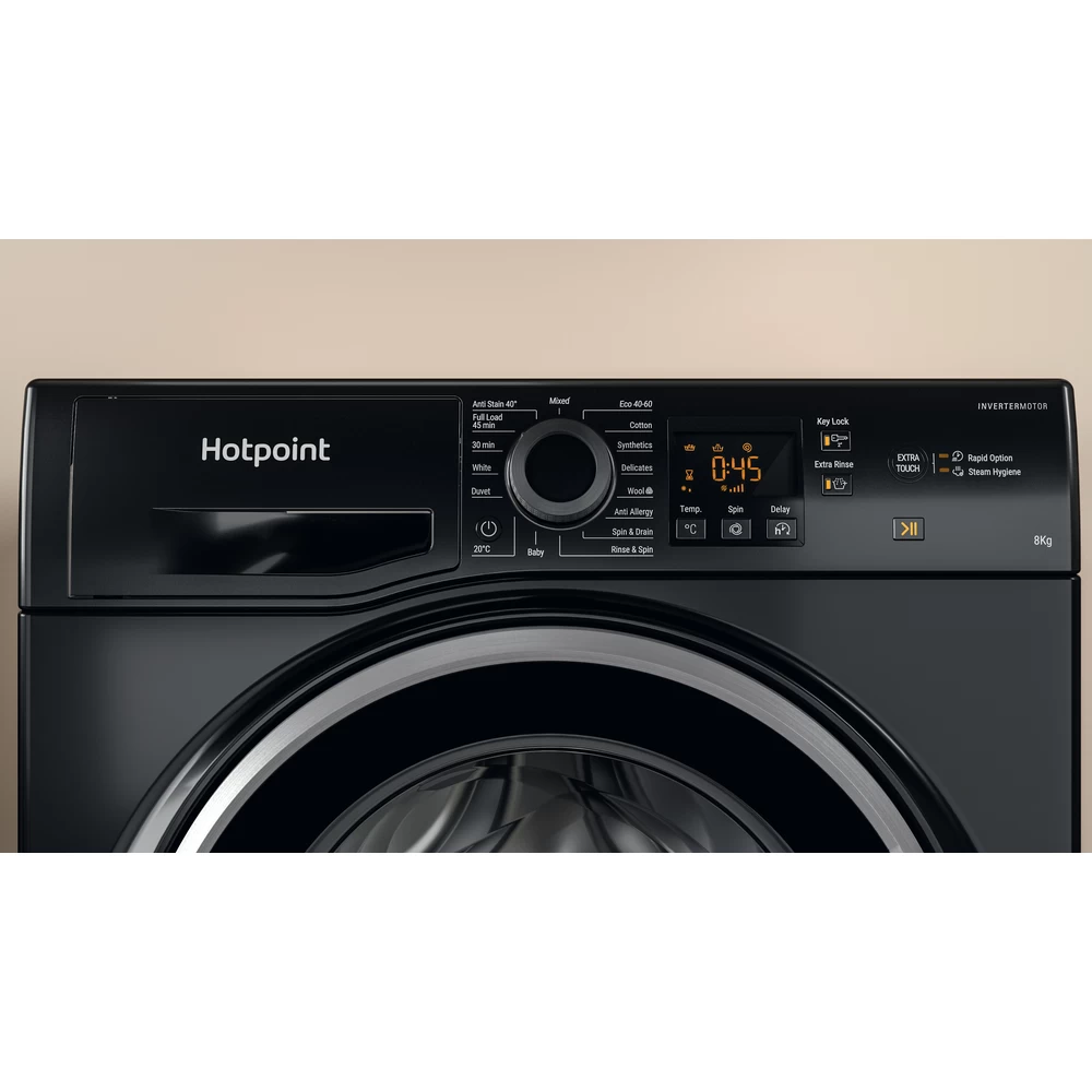 Hotpoint 8KG 1400 Spin Freestanding Front Loading Washing Machine - Black | NSWM845CBSUKN (7670672916668)