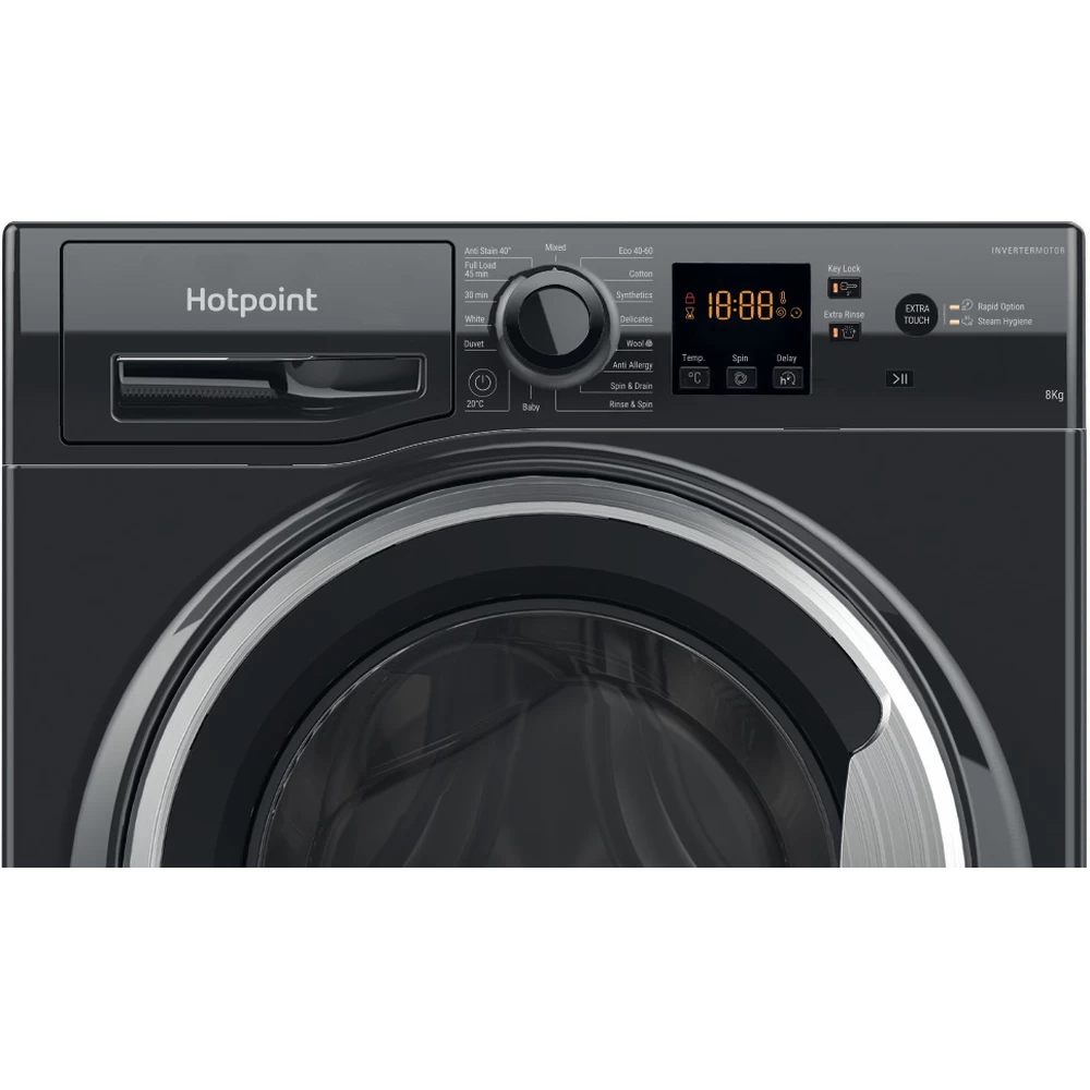 Hotpoint 8KG 1400 Spin Freestanding Front Loading Washing Machine - Black | NSWM845CBSUKN (7670672916668)