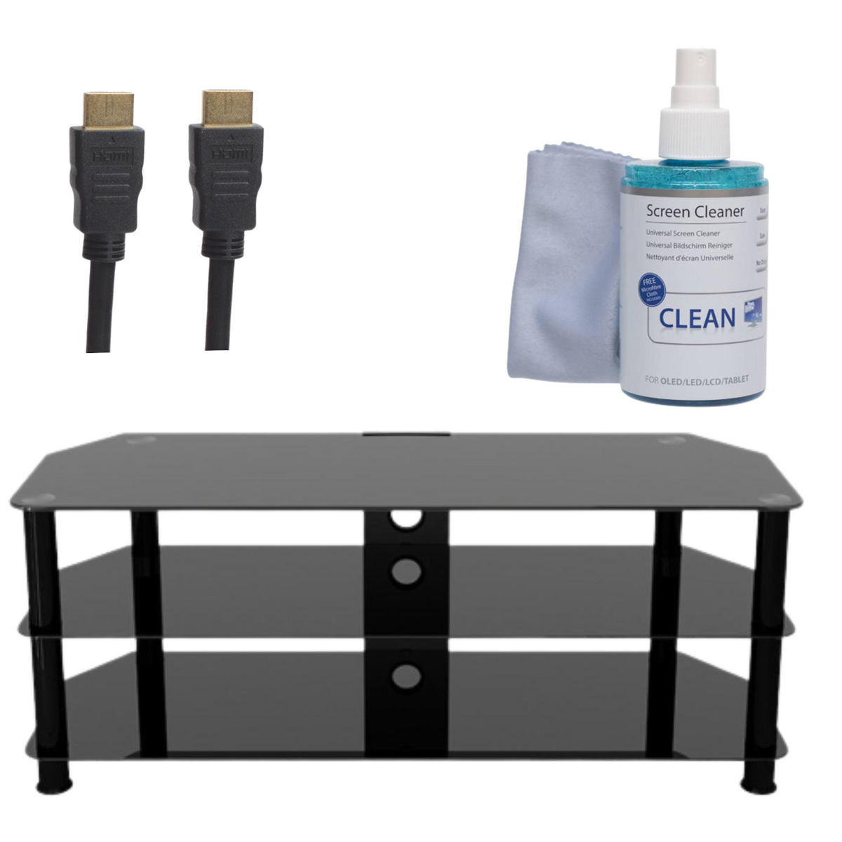 AVF Classic Corner Glass TV Stand for Up to 60&quot; TV | 1m HDMI Cable | screen clean gel Bundle | TVSTANBUN2 from Avf - DID Electrical