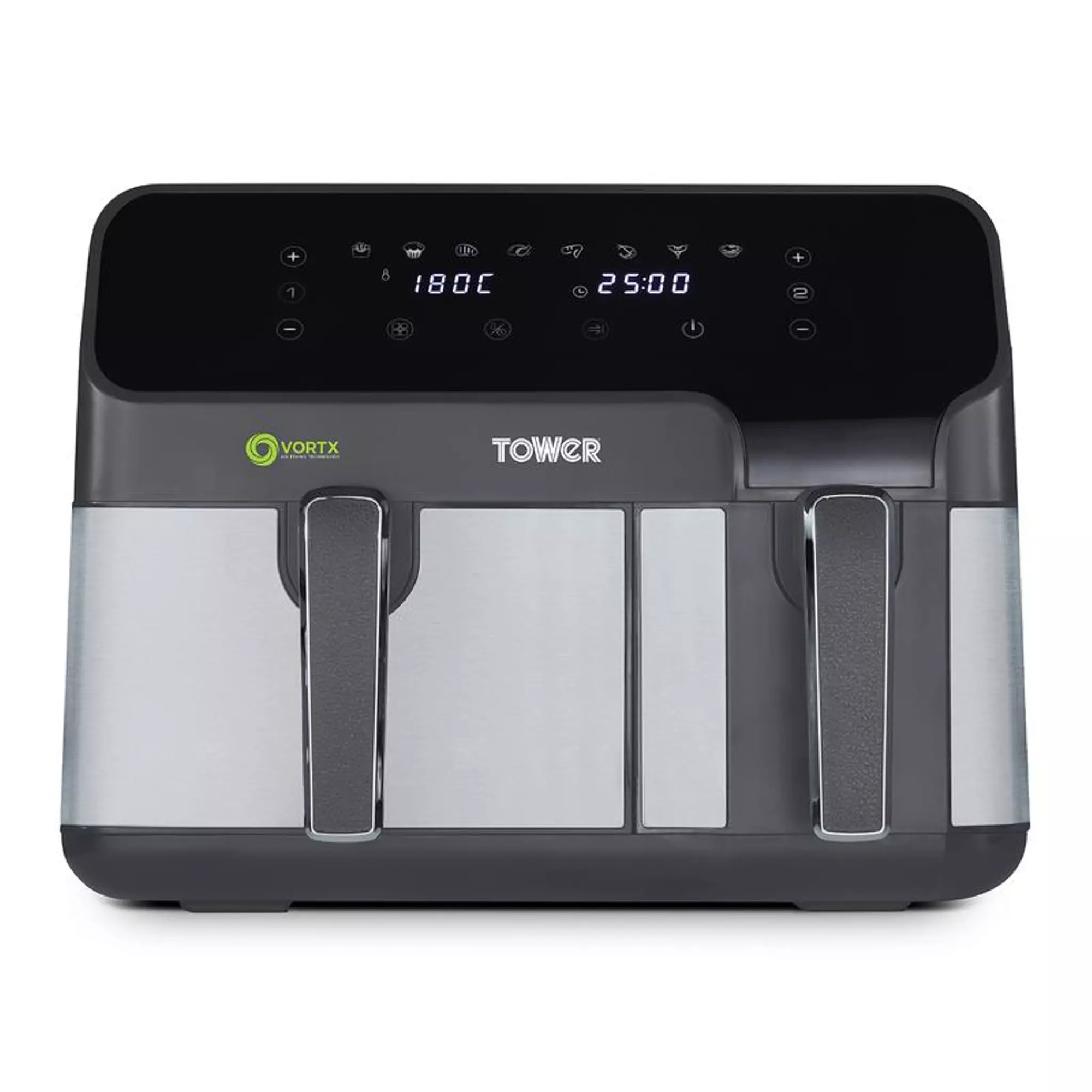Tower Vortx 1700W 8.5L Duo Capacity Basket Air Fryer with Smart Finish - Grey | T17099 from Tower - DID Electrical