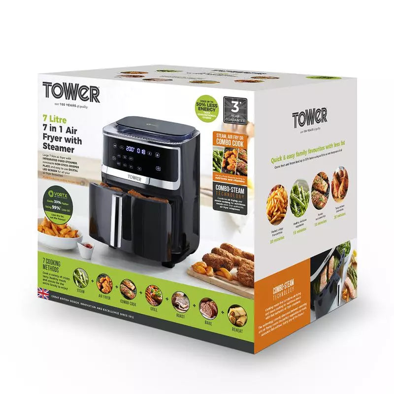 Tower Vortx 1700W 7L Steam Air Fryer - Black | T17101 from Tower - DID Electrical