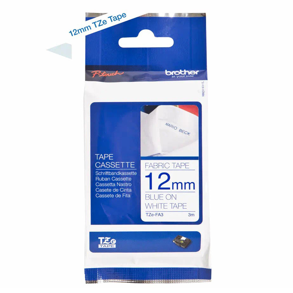 Brother 12mm Blue on White Genuine Fabric Tape Cassette - White | TZEFA3 (7652835459260)