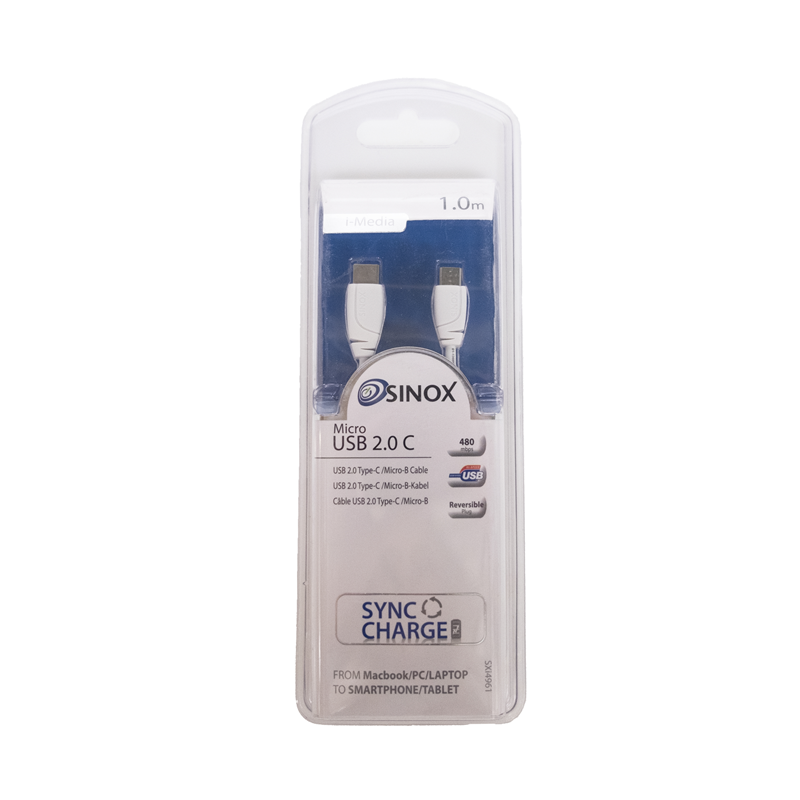 Sinox iMedia 1M Micro USB 2.0 Type C Sync &amp; Charge Cable - White | XI4961 (7666846367932)