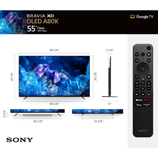 Sony Bravia XR 55&quot; 4K Ultra HD OLED Smart Google TV - Black | XR55A80KU (7560078753980)