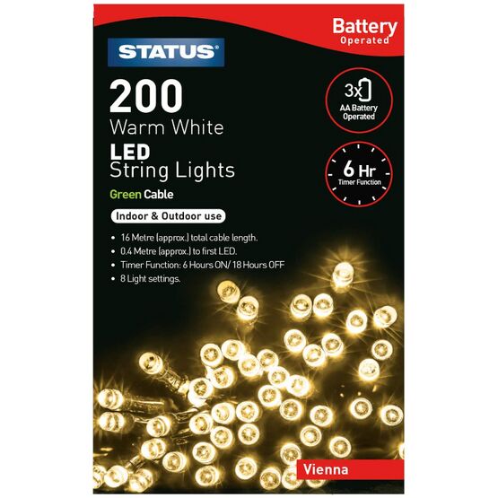Status Vienna 200 Indoor & Outdoor Battery LED String Light - Warm White | XVIEN from Status - DID Electrical