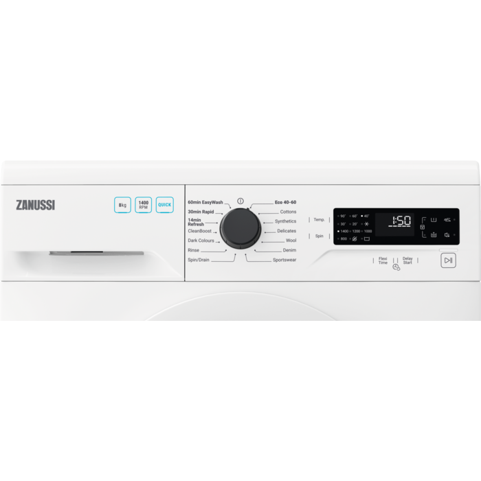 Zanussi 8KG 1400 RPM Spin Freestanding Front Loader Washing Machine - White | ZWF844B3PW from Zanussi - DID Electrical