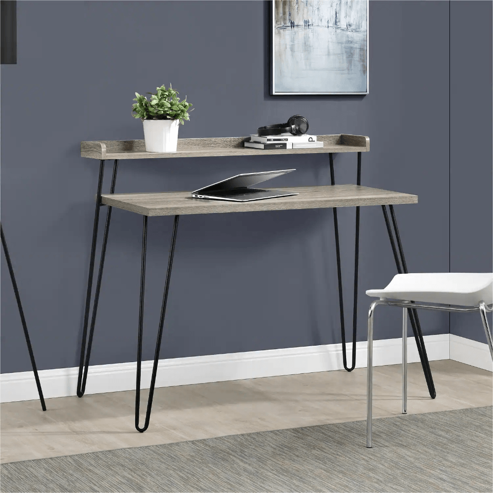 Ameriwood Home Haven Retro Computer Desk with Riser - Gray Oak | 9881096COMUK (7015649378492)
