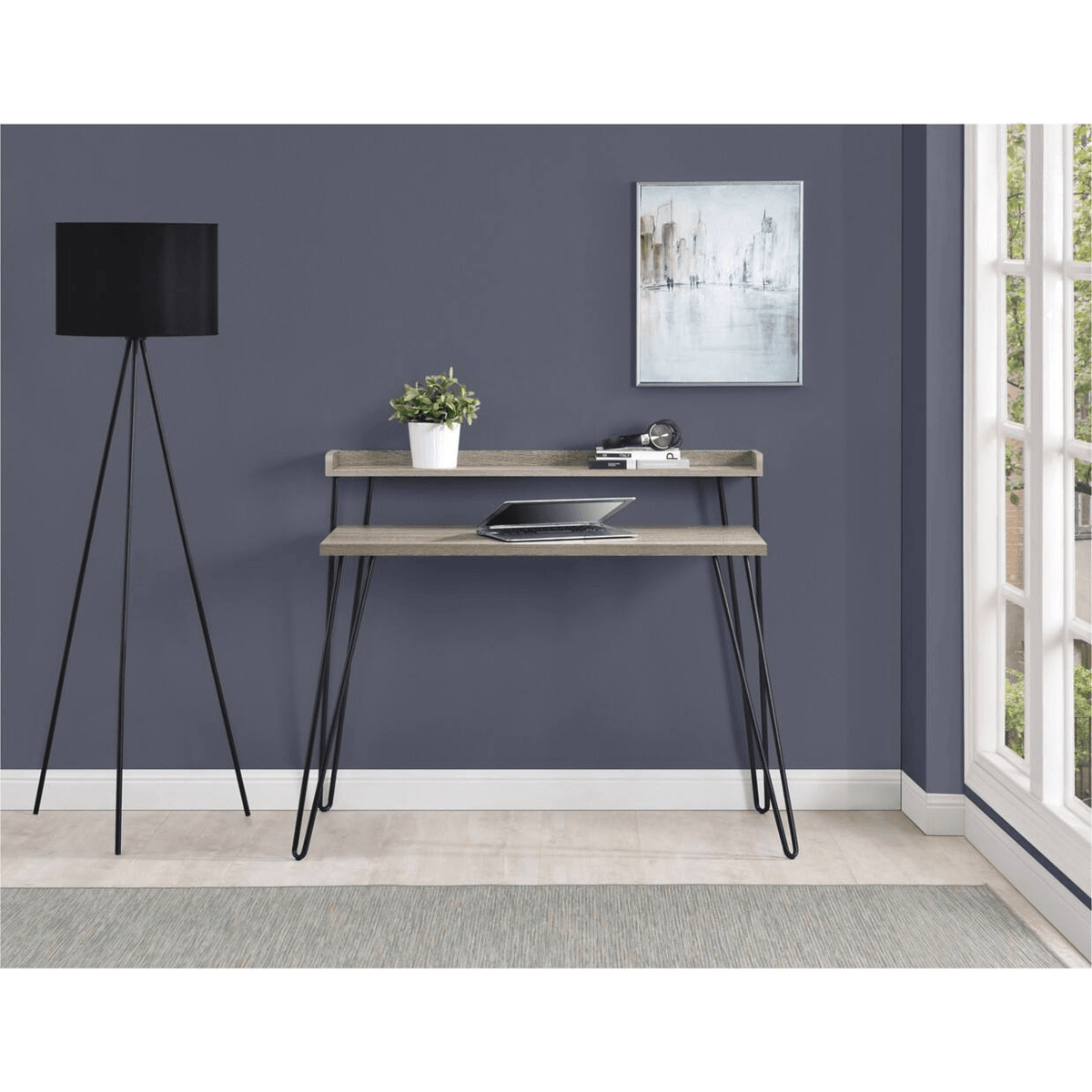 Ameriwood Home Haven Retro Computer Desk with Riser - Gray Oak | 9881096COMUK (7015649378492)