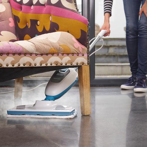 Black + Decor 1300W 5 in 1 Steam Mop - White &amp; Aqua | FSMH13E5-GB from DID Electrical - guaranteed Irish, guaranteed quality service. (6890860314812)