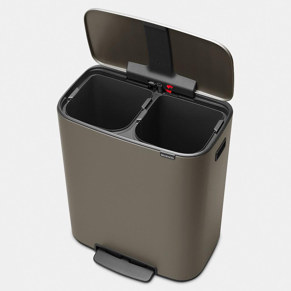 Brabantia 60L 2 Compartment Bo Pedal Bin - Platinum | 211546 from DID Electrical - guaranteed Irish, guaranteed quality service. (6977525448892)