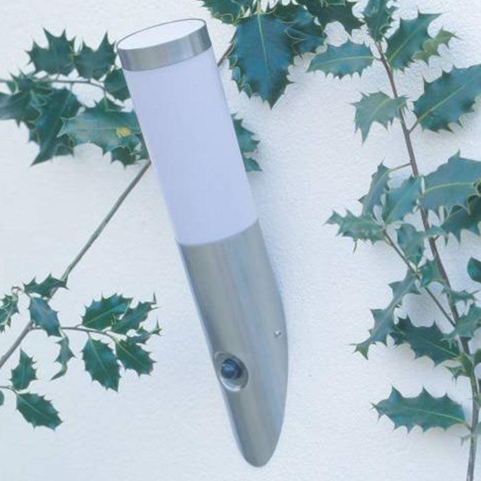 Brilliant 1 Light 20W Chorus Wall Torch with Motion Detector - Stainless Steel | 43697/82 from DID Electrical - guaranteed Irish, guaranteed quality service. (6977599570108)