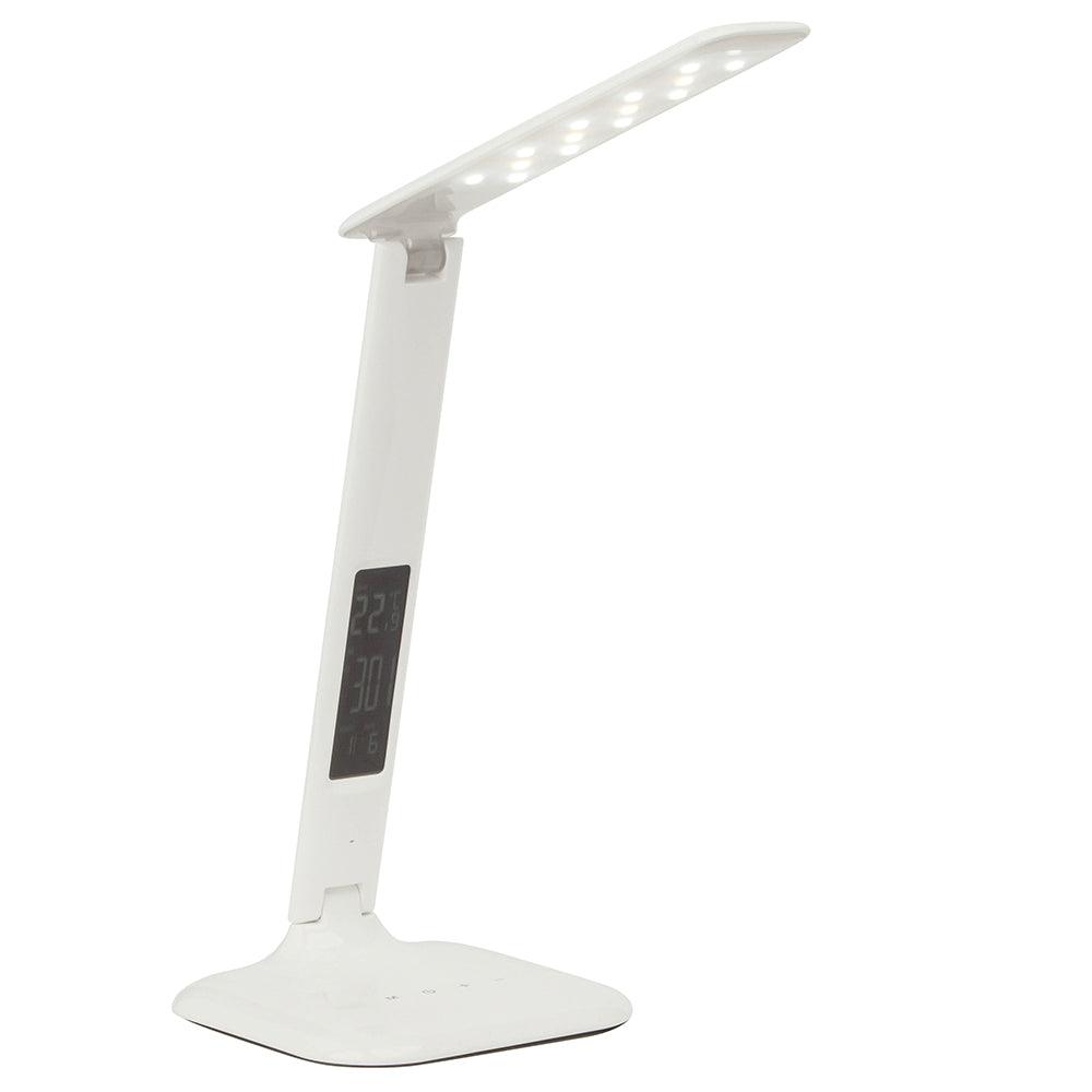 Brilliant 1 Light 5W Glenn Desk Lamp with Integrated Alarm Clock- White | AG94871/05 from DID Electrical - guaranteed Irish, guaranteed quality service. (6977605337276)