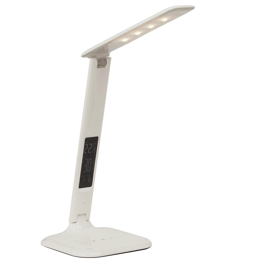 Brilliant 1 Light 5W Glenn Desk Lamp with Integrated Alarm Clock- White | AG94871/05 from DID Electrical - guaranteed Irish, guaranteed quality service. (6977605337276)