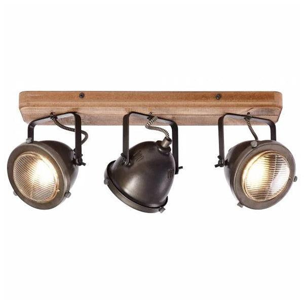 Brilliant 3 Light 15W Carmen Wood Spotlight - Burned Steel & Wood | 72030/84 from DID Electrical - guaranteed Irish, guaranteed quality service. (6977594720444)