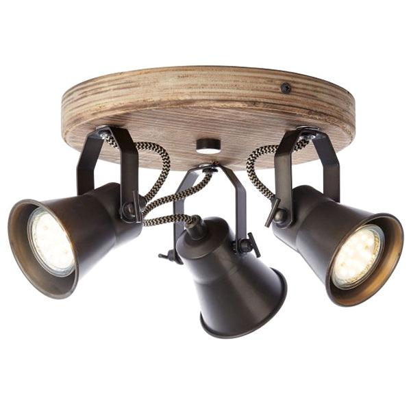 Brilliant 3 Light 15W Seed Round Spotlight - Black Steel &amp; Light Wood | 82234/46 from DID Electrical - guaranteed Irish, guaranteed quality service. (6977601110204)
