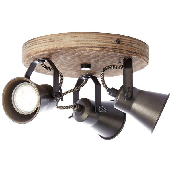 Brilliant 3 Light 15W Seed Round Spotlight - Black Steel &amp; Light Wood | 82234/46 from DID Electrical - guaranteed Irish, guaranteed quality service. (6977601110204)