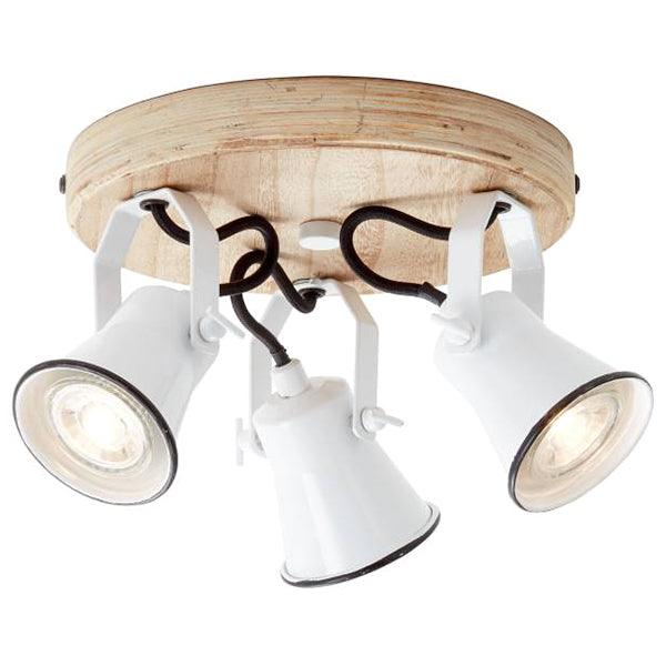 Brilliant 3 Light 15W Seed Round Spotlight - White & Light Wood | 82234/05 from DID Electrical - guaranteed Irish, guaranteed quality service. (6977601274044)