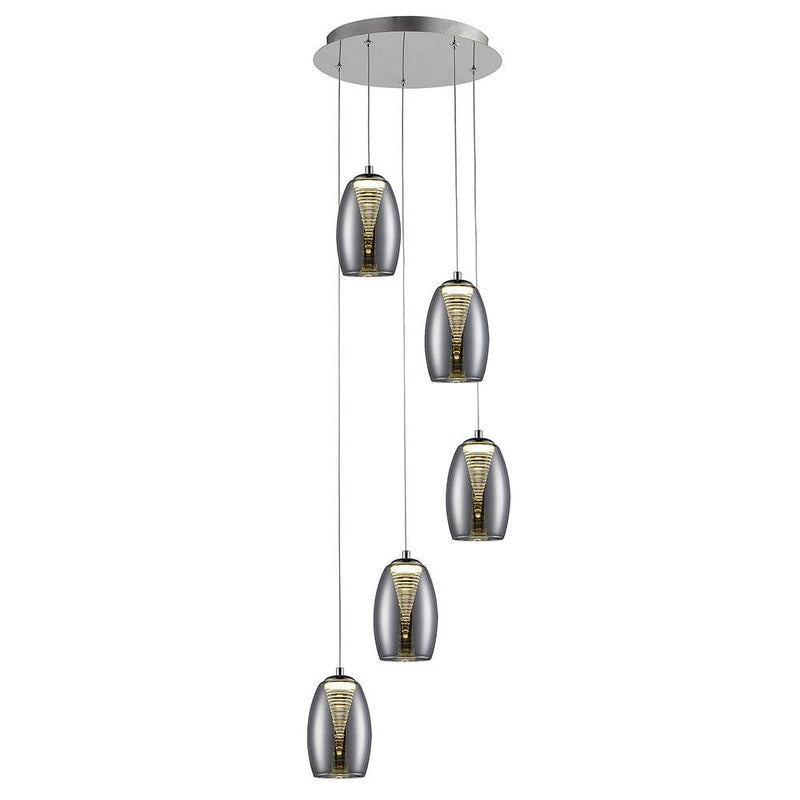 Brilliant 5 Light 25W Metropolis LED Pendant Light - Chrome & Smoked Glass | G60773/93 from DID Electrical - guaranteed Irish, guaranteed quality service. (6977612579004)