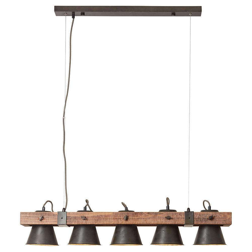 Brilliant 5 Light 50W Plow Pendant Light - Black Steel & Wood | 82175/46 from DID Electrical - guaranteed Irish, guaranteed quality service. (6977607270588)