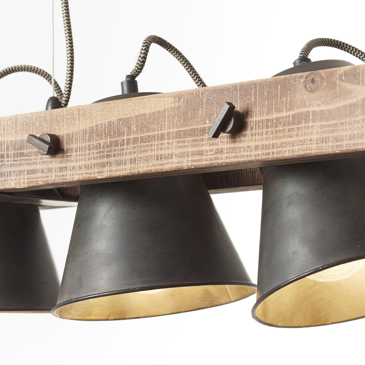 Brilliant 5 Light 50W Plow Pendant Light - Black Steel & Wood | 82175/46 from DID Electrical - guaranteed Irish, guaranteed quality service. (6977607270588)