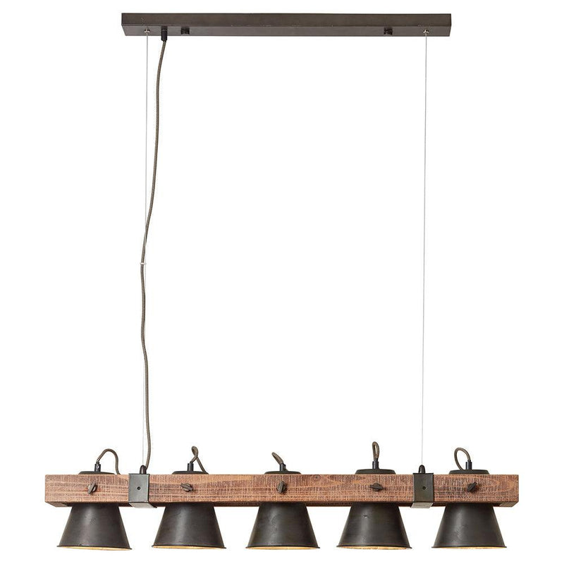 Brilliant 5 Light 50W Plow Pendant Light - Black Steel & Wood | 82175/46 from DID Electrical - guaranteed Irish, guaranteed quality service. (6977607270588)