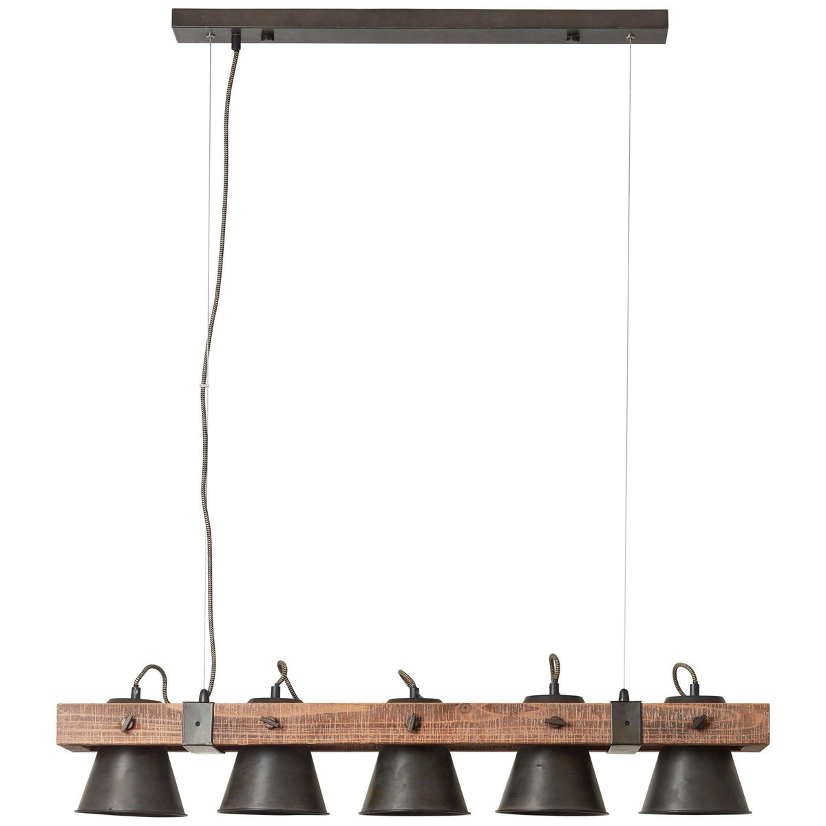 Brilliant 5 Light 50W Plow Pendant Light - Black Steel & Wood | 82175/46 from DID Electrical - guaranteed Irish, guaranteed quality service. (6977607270588)