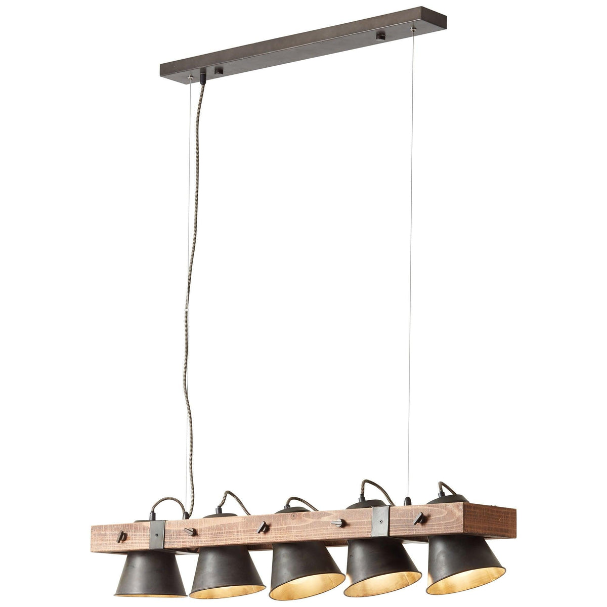 Brilliant 5 Light 50W Plow Pendant Light - Black Steel & Wood | 82175/46 from DID Electrical - guaranteed Irish, guaranteed quality service. (6977607270588)