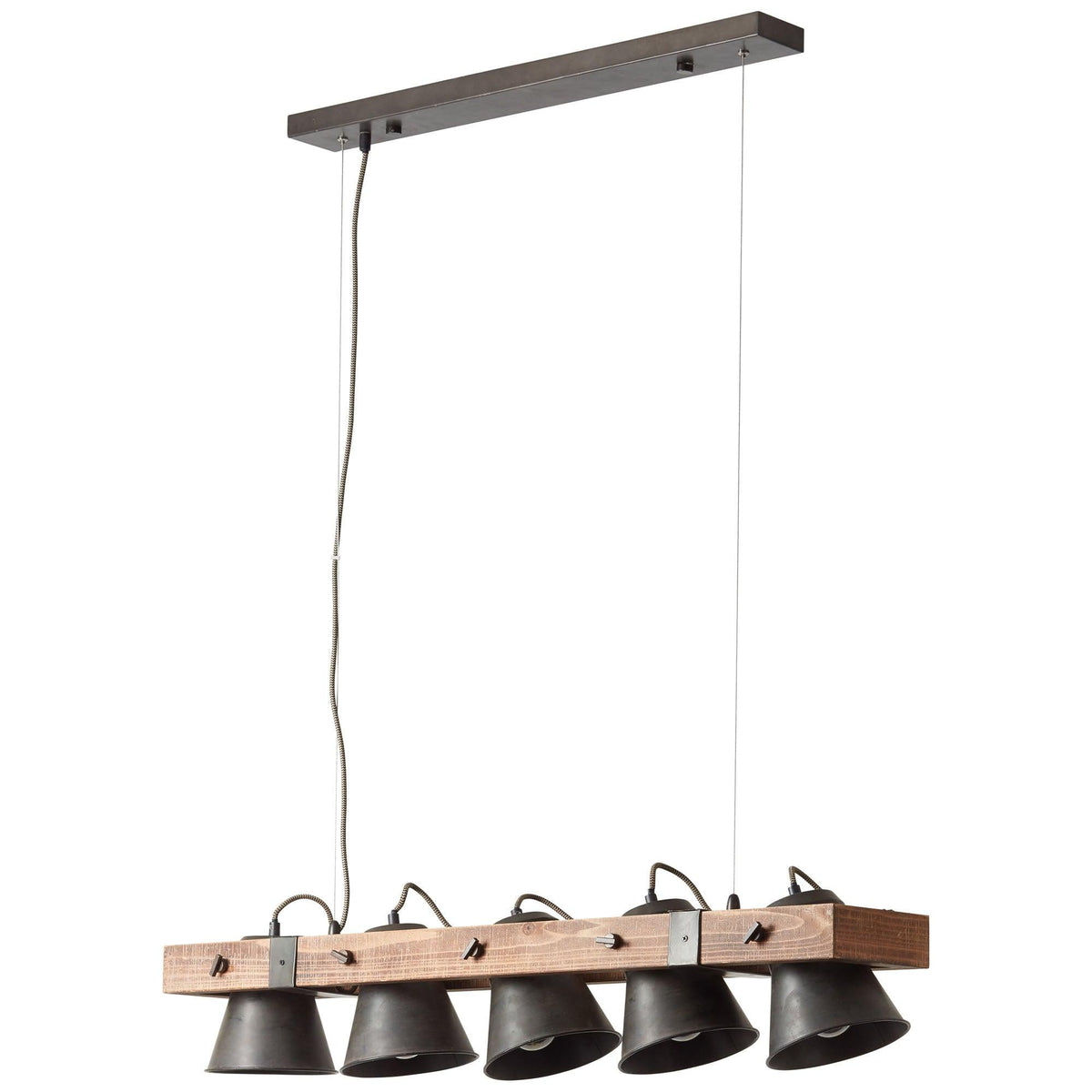 Brilliant 5 Light 50W Plow Pendant Light - Black Steel & Wood | 82175/46 from DID Electrical - guaranteed Irish, guaranteed quality service. (6977607270588)