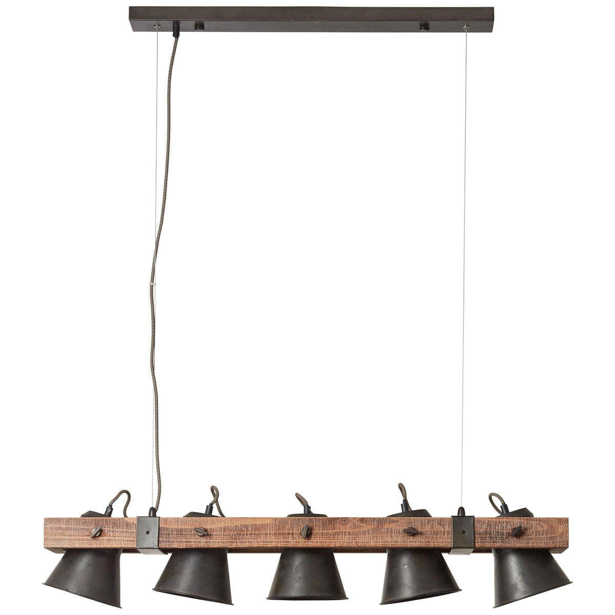 Brilliant 5 Light 50W Plow Pendant Light - Black Steel & Wood | 82175/46 from DID Electrical - guaranteed Irish, guaranteed quality service. (6977607270588)