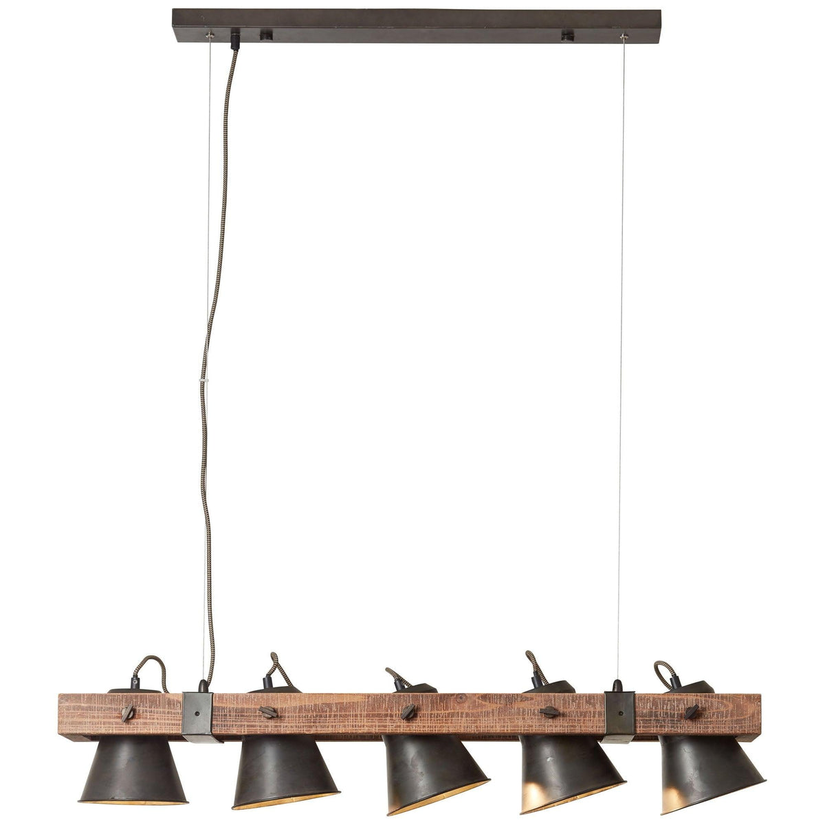 Brilliant 5 Light 50W Plow Pendant Light - Black Steel & Wood | 82175/46 from DID Electrical - guaranteed Irish, guaranteed quality service. (6977607270588)