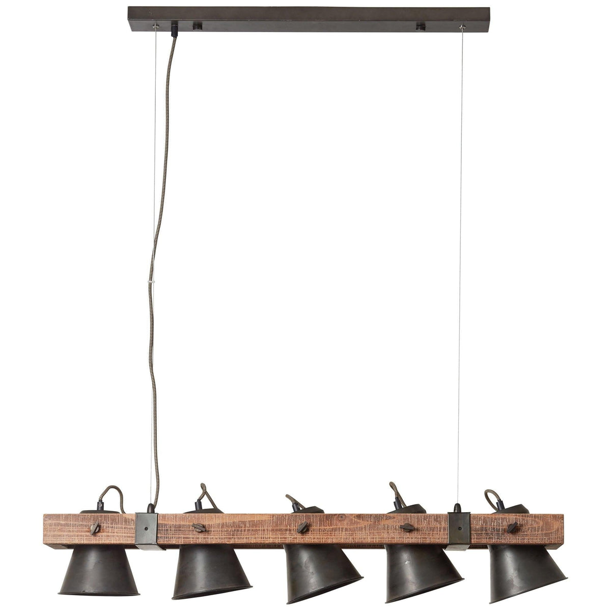 Brilliant 5 Light 50W Plow Pendant Light - Black Steel & Wood | 82175/46 from DID Electrical - guaranteed Irish, guaranteed quality service. (6977607270588)