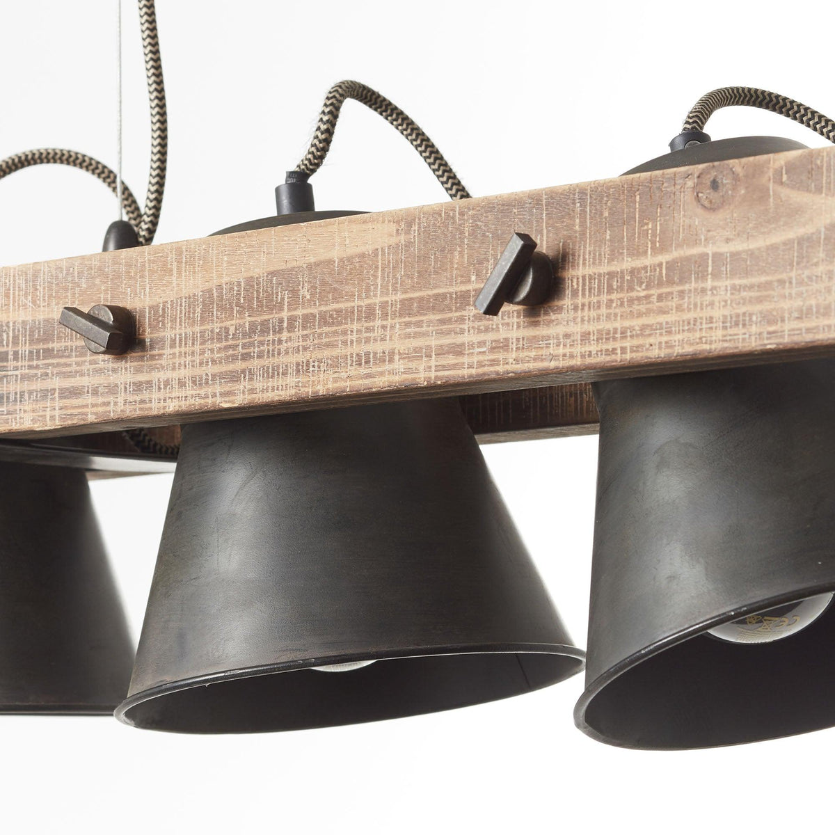 Brilliant 5 Light 50W Plow Pendant Light - Black Steel & Wood | 82175/46 from DID Electrical - guaranteed Irish, guaranteed quality service. (6977607270588)