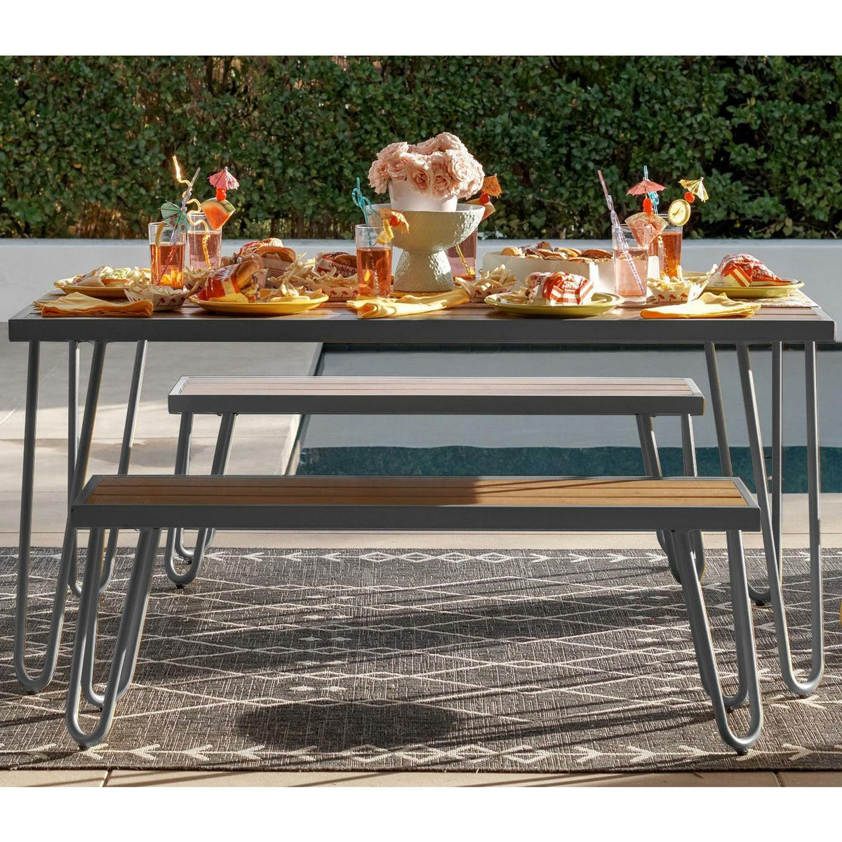 Cosco Novogratz Paulette 5&#39; Table and Bench Set - Charcoal | 88192CNOEUK (7543675486396)